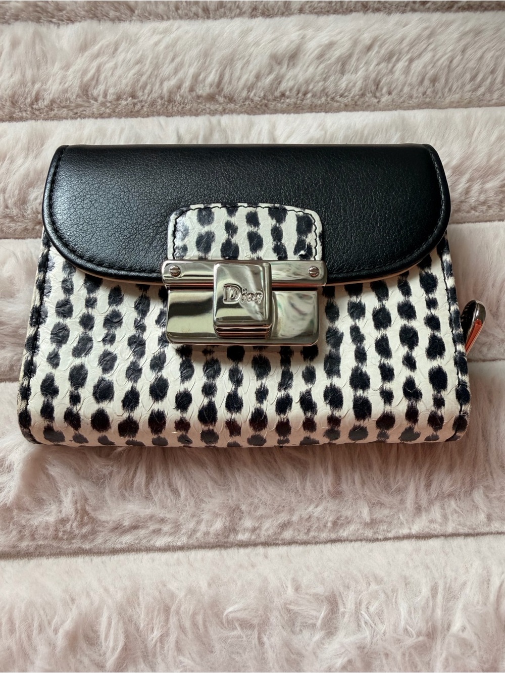 Dior Black and White Spotted Snakeskin Leather Wallet with Silver Hardware - Picture 2 of 13